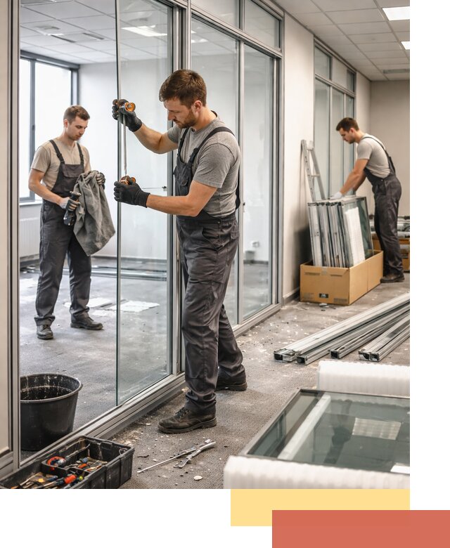 Демонтаж стеклянных перегородок в грозном быстро и безопасно