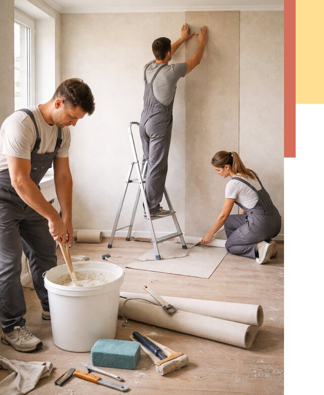 Оклейка стен обоями в грозном от 3591 руб/м2 — быстро и недорого | ОТДЕЛОЧНИК-Грз