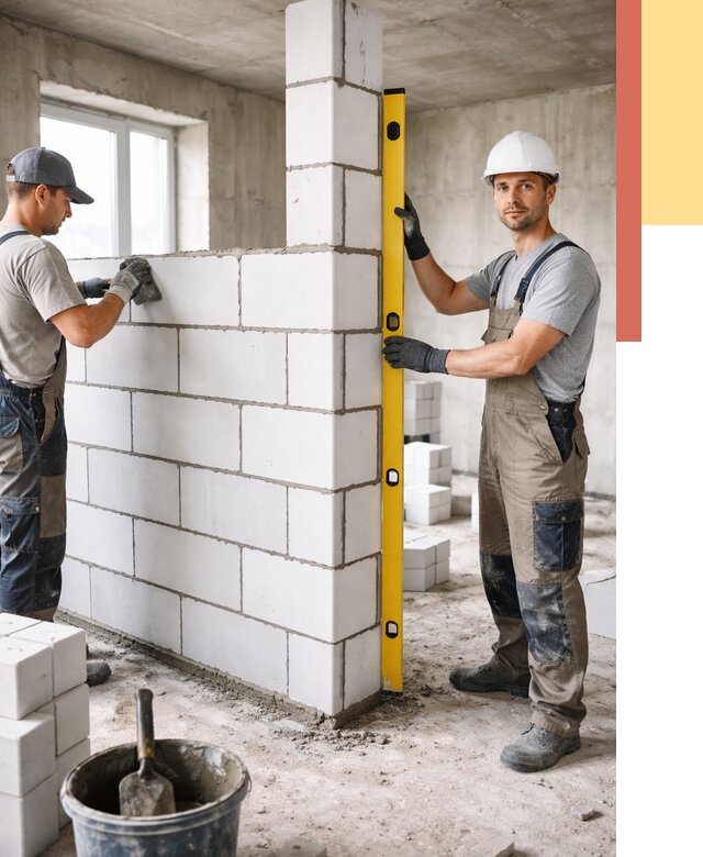 Кладка перегородок из пеноблока в грозном от 1847 руб. под ключ | ОТДЕЛОЧНИК-Грз