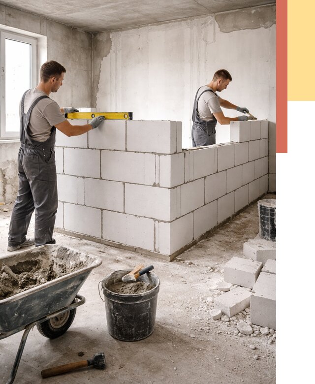 Кладка перегородок из ПГП в грозном от 2565 руб./м2 — монтаж и возведение под ключ | ОТДЕЛОЧНИК-Грз