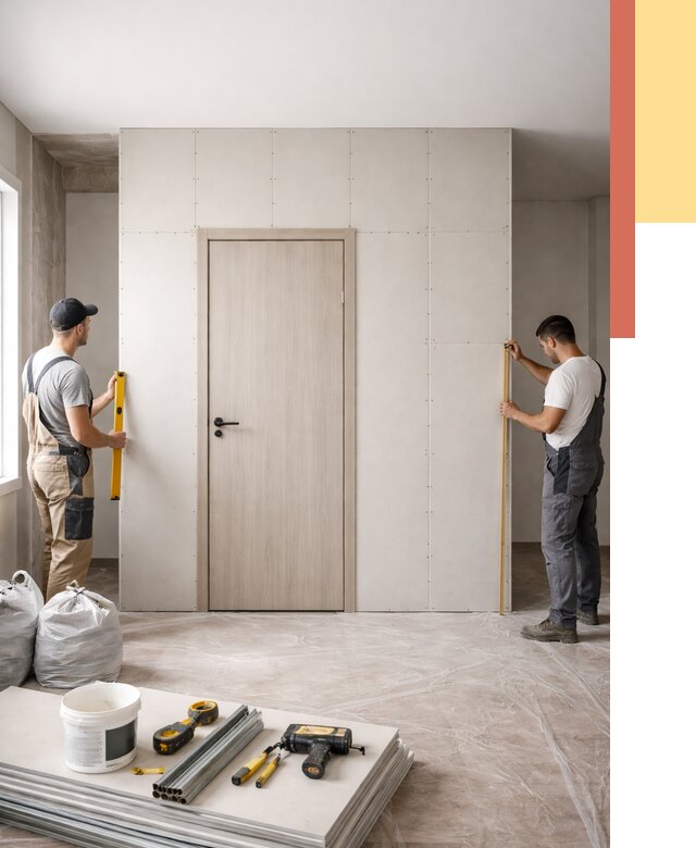 Перегородка из гипсокартона с дверью в грозном от 4617 руб. под ключ | ОТДЕЛОЧНИК-Грз