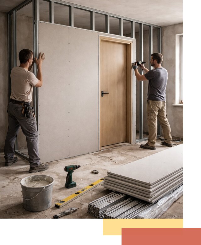 Перегородка из гипсокартона с дверью под ключ в грозном