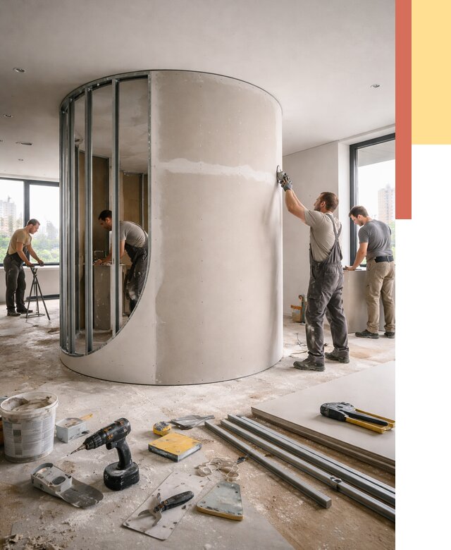 Радиусная перегородка из гипсокартона в грозном от 2976 руб. под ключ | ОТДЕЛОЧНИК-Грз