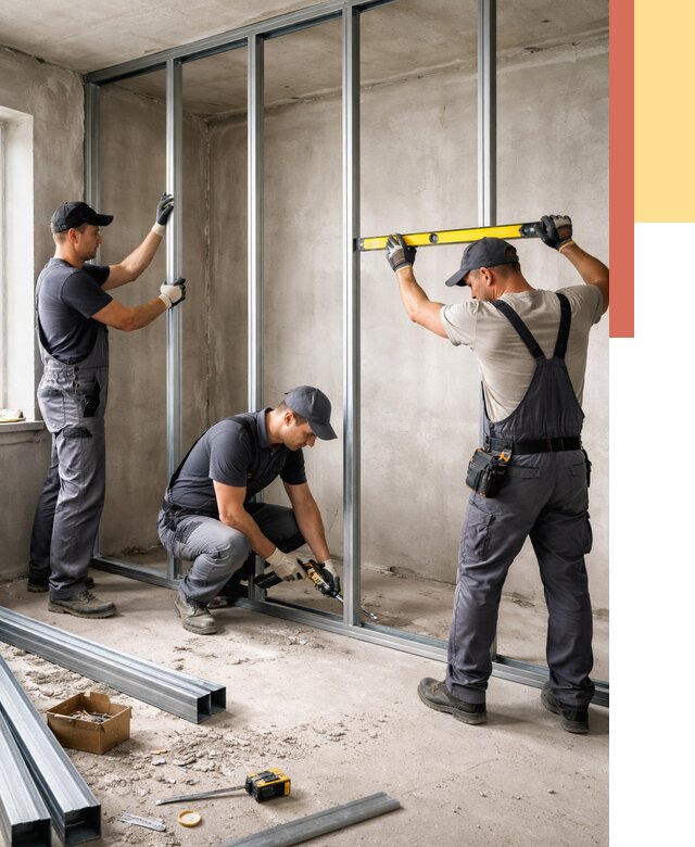 Монтаж каркаса перегородки из профиля в грозном от 770 руб. | ОТДЕЛОЧНИК-Грз