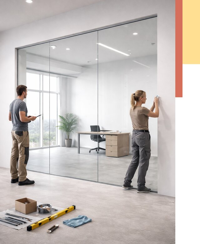 Перегородки из закаленного стекла в грозном от 9748 руб. под ключ | ОТДЕЛОЧНИК-Грз