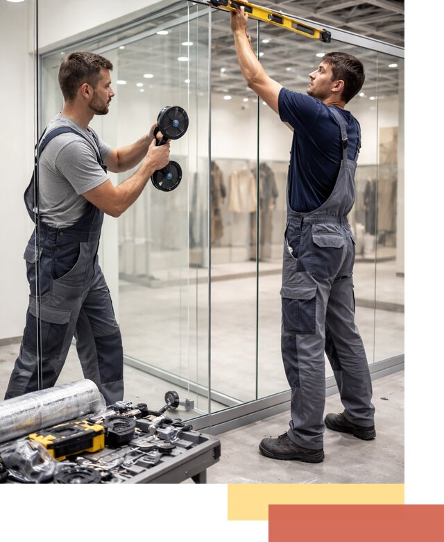 Стеклянные перегородки для магазинов в грозном — монтаж и установка