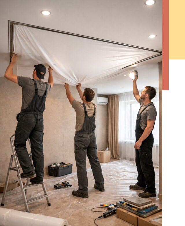 Монтаж ПВХ натяжного потолка в грозном от 3591 руб. под ключ | ОТДЕЛОЧНИК-Грз