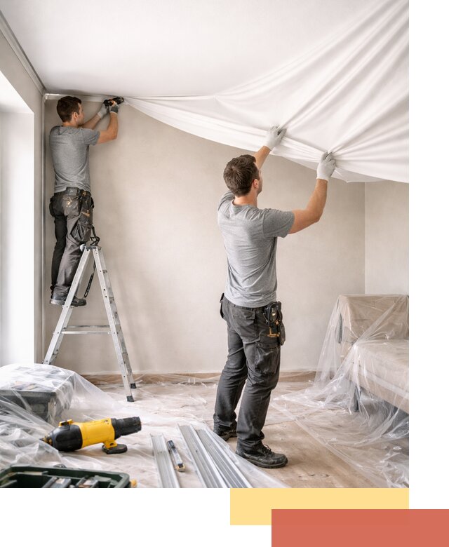 Монтаж тканевого натяжного потолка в грозном недорого и быстро