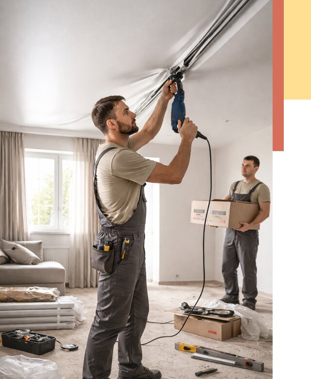 Монтаж сатинового натяжного потолка в грозном от 3591 руб. | Быстро, недорого — ОТДЕЛОЧНИК-Грз