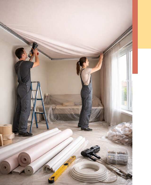 Монтаж цветного натяжного потолка в грозном от 4310 руб/м² — быстро и недорого | ОТДЕЛОЧНИК-Грз