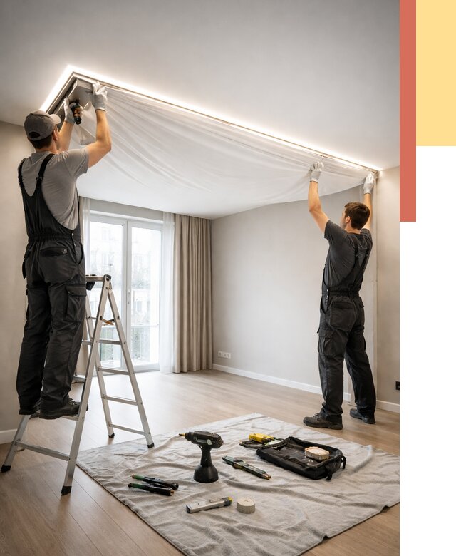 Монтаж парящего натяжного потолка в грозном от 4617 руб. быстро и недорого | ОТДЕЛОЧНИК-Грз