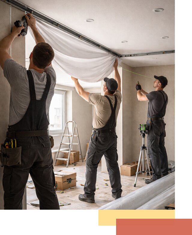 Монтаж парящего натяжного потолка под ключ в грозном