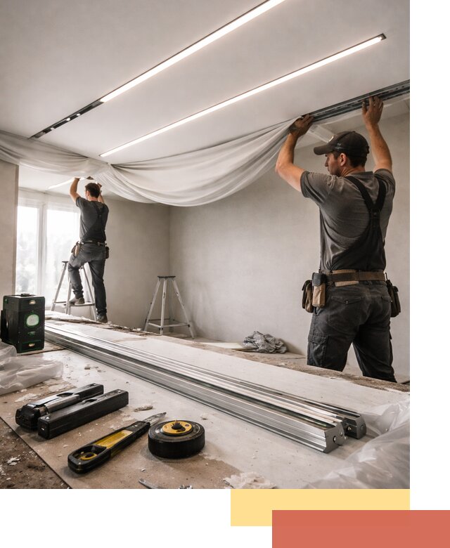 Монтаж натяжных потолков со световыми линиями в грозном