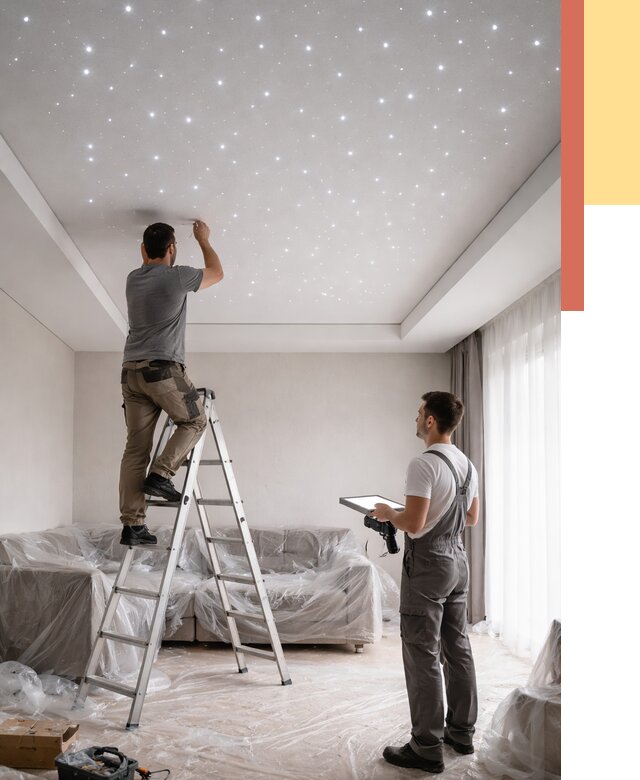 Монтаж натяжного потолка «звездное небо» в грозном от 6670 руб. | ОТДЕЛОЧНИК-Грз