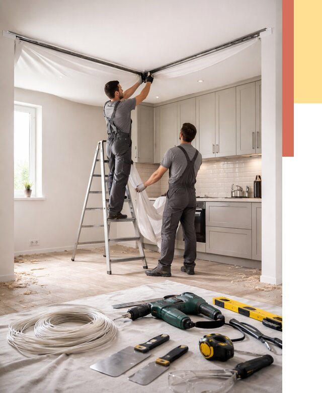 Установка натяжного потолка на кухне в грозном от 2463 руб. | ОТДЕЛОЧНИК-Грз