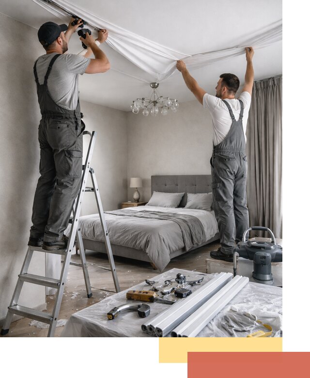 Монтаж натяжного потолка в спальне в грозном