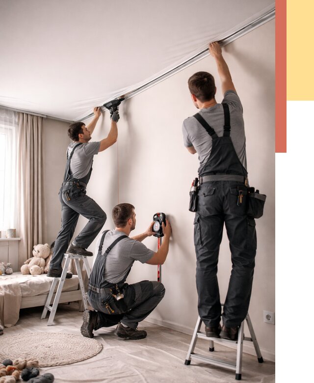 Монтаж натяжного потолка в детской в грозном от 3591 руб. — быстро и недорого | ОТДЕЛОЧНИК-Грз