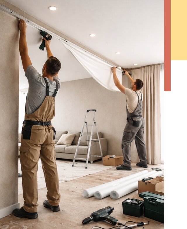 Монтаж натяжного потолка в гостиной в грозном от 564 руб. | ОТДЕЛОЧНИК-Грз