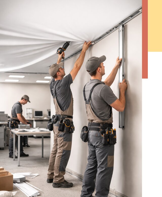 Монтаж натяжного потолка в офисе в грозном от 462 руб/м² — быстро и недорого | ОТДЕЛОЧНИК-Грз