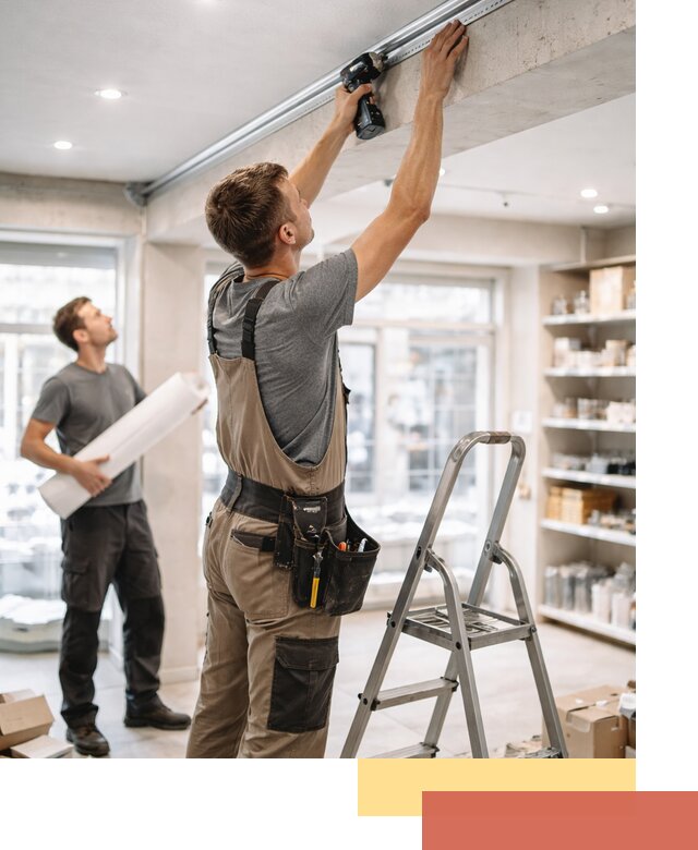 Монтаж натяжных потолков в магазине в грозном