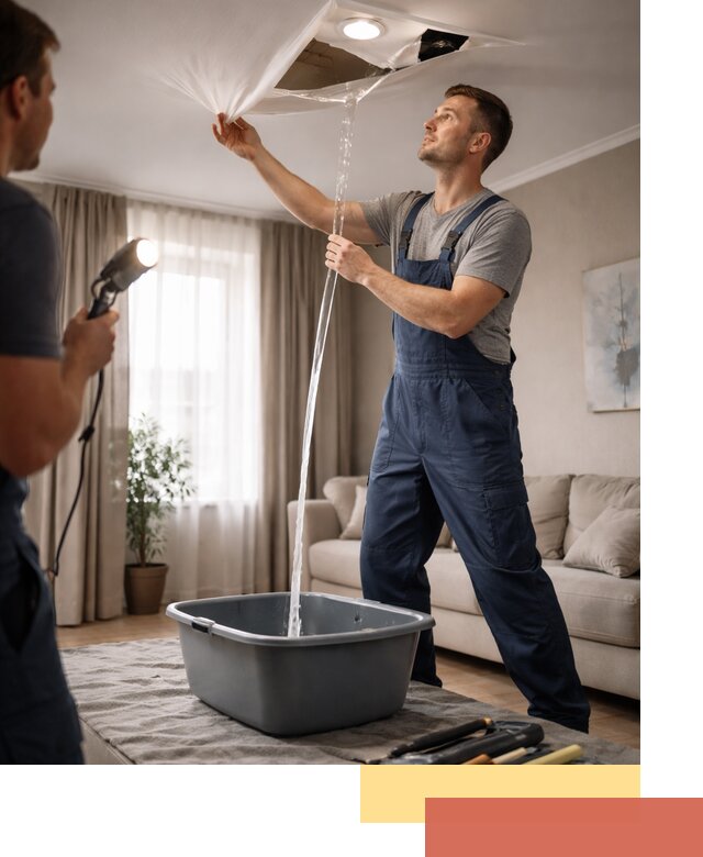 Слив воды с натяжного потолка в грозном быстро и аккуратно