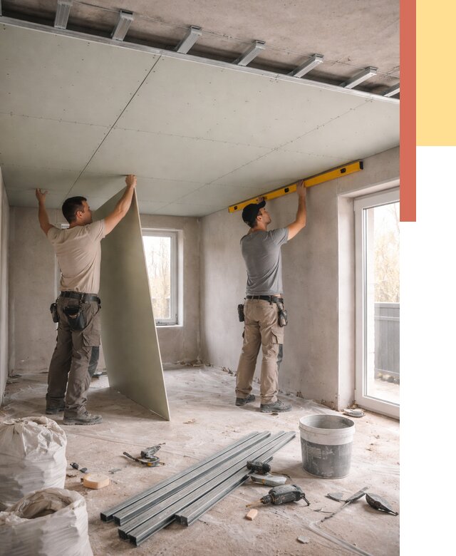 Одноуровневый потолок из гипсокартона в грозном от 770 руб. — монтаж под ключ | ОТДЕЛОЧНИК-Грз