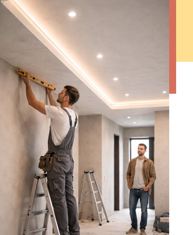 Потолок из гипсокартона с подсветкой в грозном от 770 руб./м2 под ключ | ОТДЕЛОЧНИК-Грз