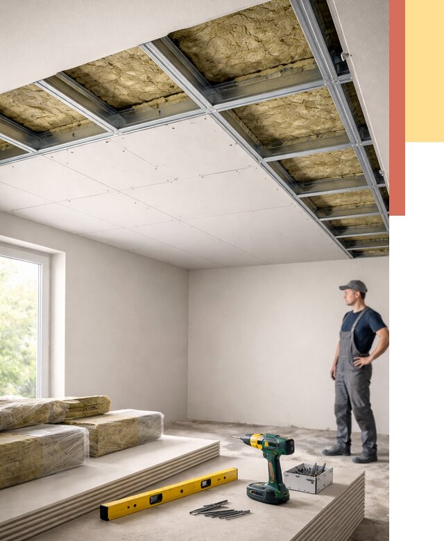 Звукоизоляция потолка ГКЛ в грозном от 975 руб. — монтаж под ключ | ОТДЕЛОЧНИК-Грз