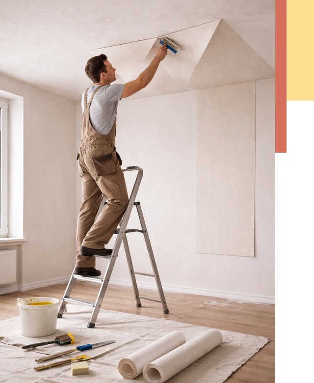 Поклейка обоев на потолок в грозном от 4617 руб. быстро и недорого | ОТДЕЛОЧНИК-Грз